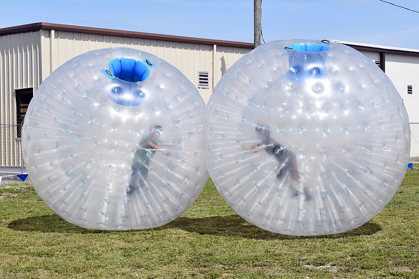 Jackson and Sam Lara enjoyed running into each other in their zorb balls.