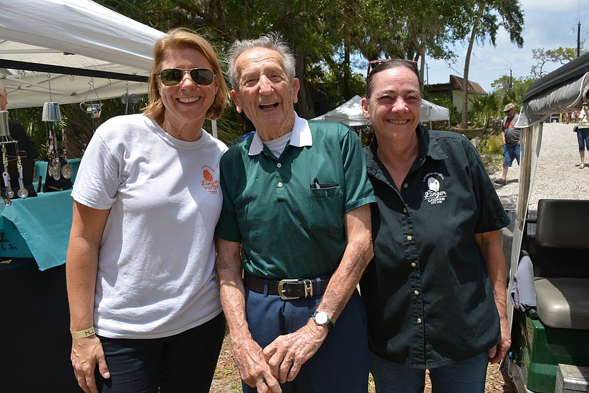 Riverloft LCC asset manager Ruth Hofer poses with Linger Lodge founder Frank Gamsky and Linger Lodge Restaurant Manager Rita Lewis. At 89 years old, Gamsky is still a regular visitor of the lodge.