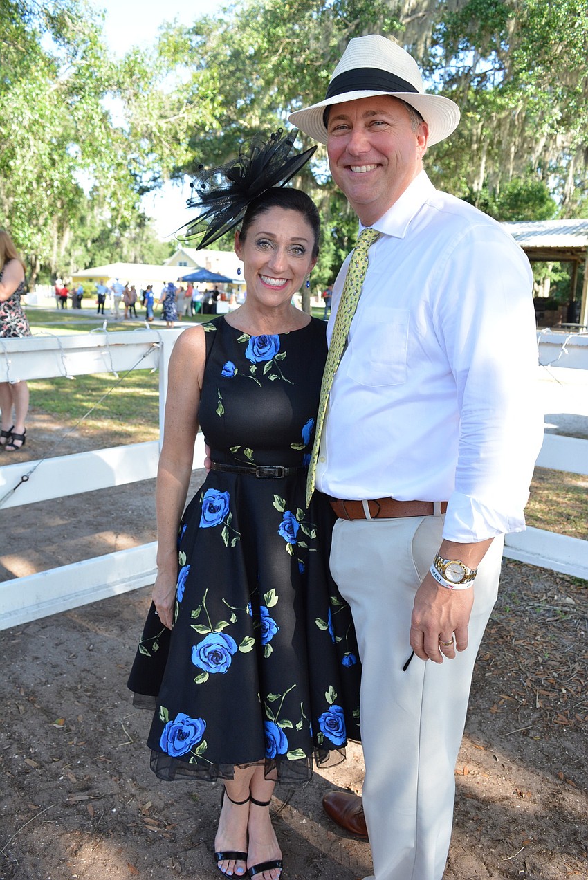Sarasota's Brenda and Jon Kleiber purchased derby day attire off Amazon — a hat for Brenda and a mint julep tie for Jon.