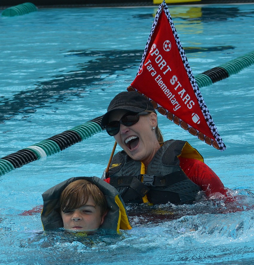 Tara student Chaz Campbell and teacher Teresa Betts actually are still in their boat, which has turned into a submarine.