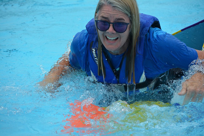 Braden River Elementary Principal Haley Rio went under during the principals' race.