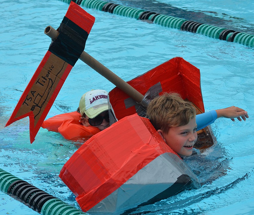 Mills student Langdon Bennett goes down with his ship, but he and his mom, Larissa Bennett, received the award for Quickest Sinker.