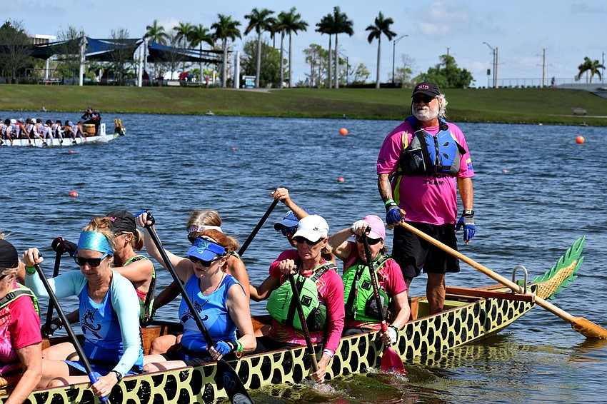 Port Charlotte's Joe Campbell steers one of the Survivors in Sync teams.