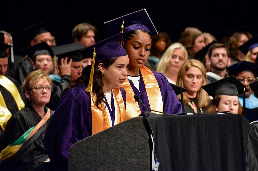 Valeria Moreno and Kaitlin Bell open the ceremony with welcome speeches