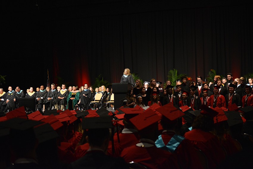 Braden River Principal Sharon Scarbrough tells students she hopes they learned they can push farther and work harder than they thought they could.