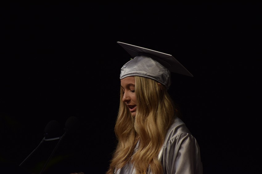 Commencement speaker Rachel Weronik addresses her class.