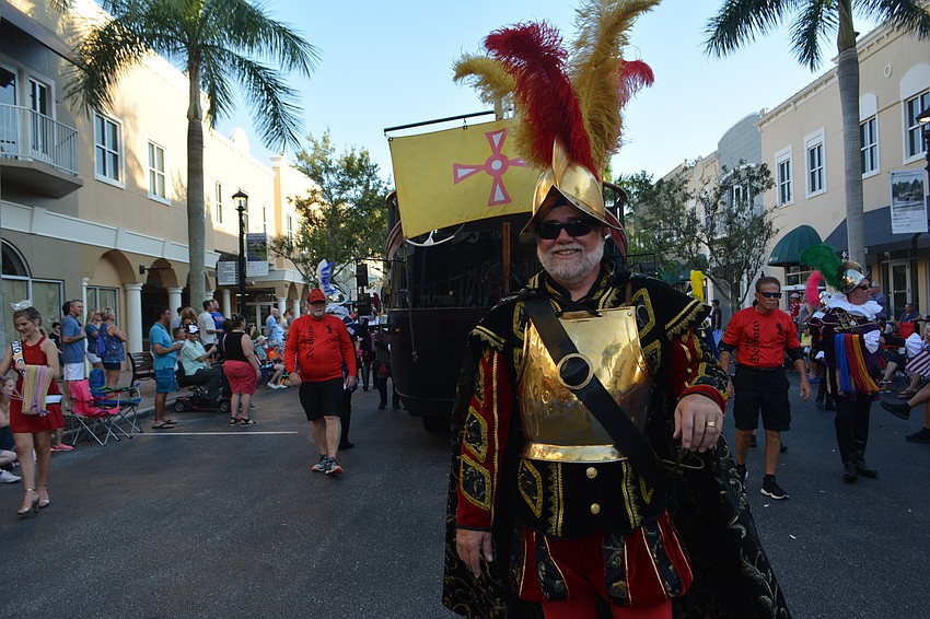 Mark Hildebrandt leads the Crewe of De Soto down Main Street.