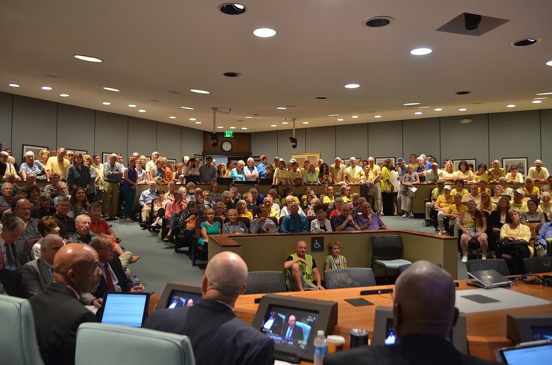 Both opponents and supporters of the Sarasota Orchestra&#39;s proposal packed the commission chambers at City Hall on Monday.