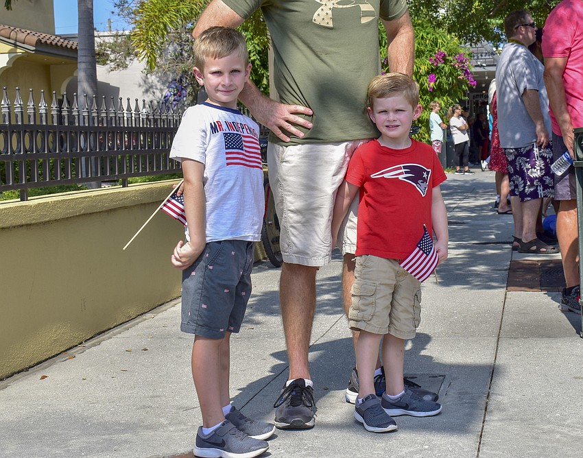 Brothers Brayden and Ashton Tillman done American flag shirts at the Memorial Day Parade.