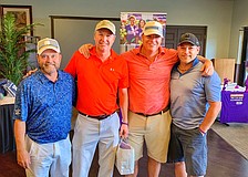 Kevin Paschall, who shot a 66, and the low Amateur Team of Robert Herbold, Garrett Anderson and Bernie Hornalak. Photo courtesy Bryan Veith.