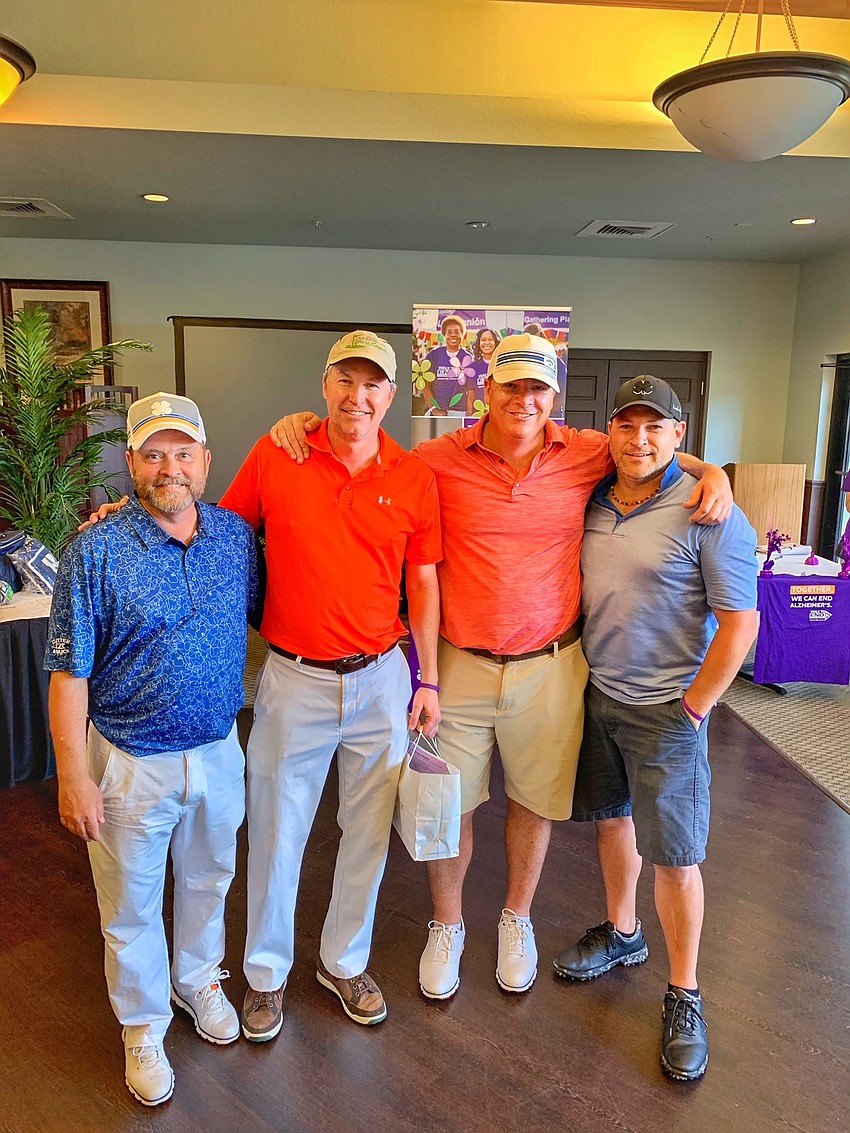 Kevin Paschall, who shot a 66, and the low Amateur Team of Robert Herbold, Garrett Anderson and Bernie Hornalak. Photo courtesy Bryan Veith.
