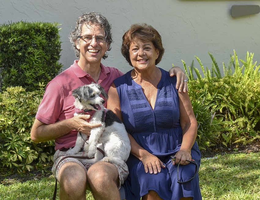 Rabbi Brenner Glickman, Doris Alpern and her dog Anna
