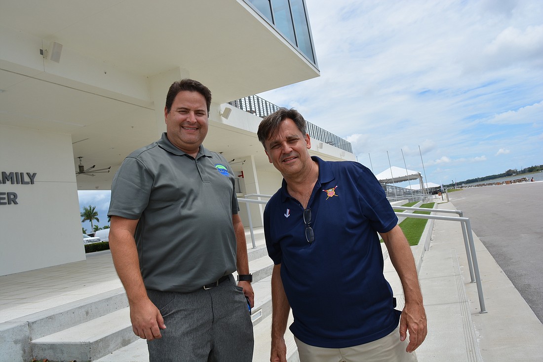 Suncoast Aquatic Nature Center Associates President and CEO Stephen Rodriguez and USRowing CEO Patrick McNerney are excited to bring USRowing&#39;s Olympic Trials in 2020 and other events to Nathan Benderson Park.