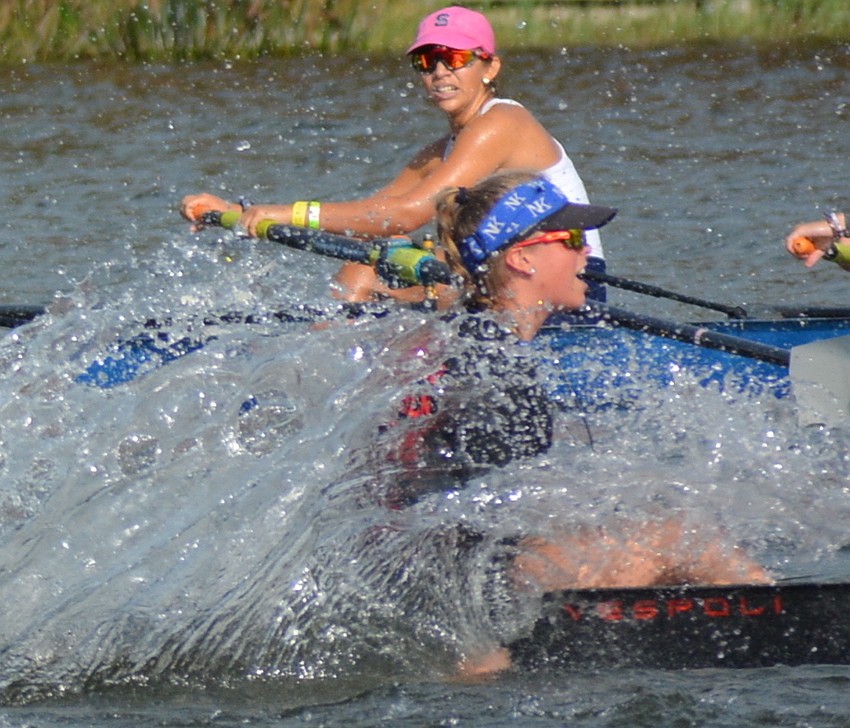 Marin (California) coxswain Lily Wieland celebrates after her team edged Sarasota for second place in the Women's 8+ lightweight class.