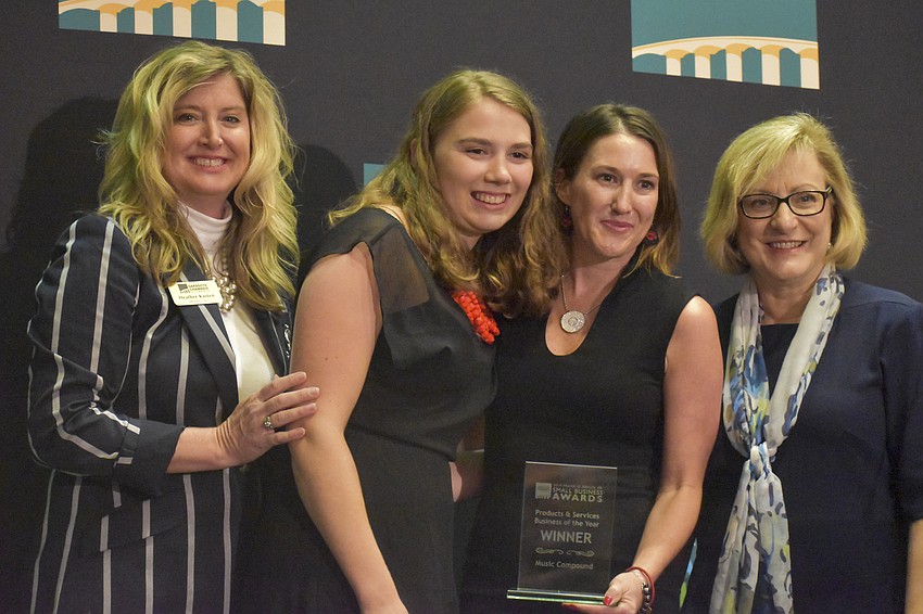 Kaylee Betts and Jenny Townsend of Music Compound pose with Heather Kransten (left) and Beth Ebersole.