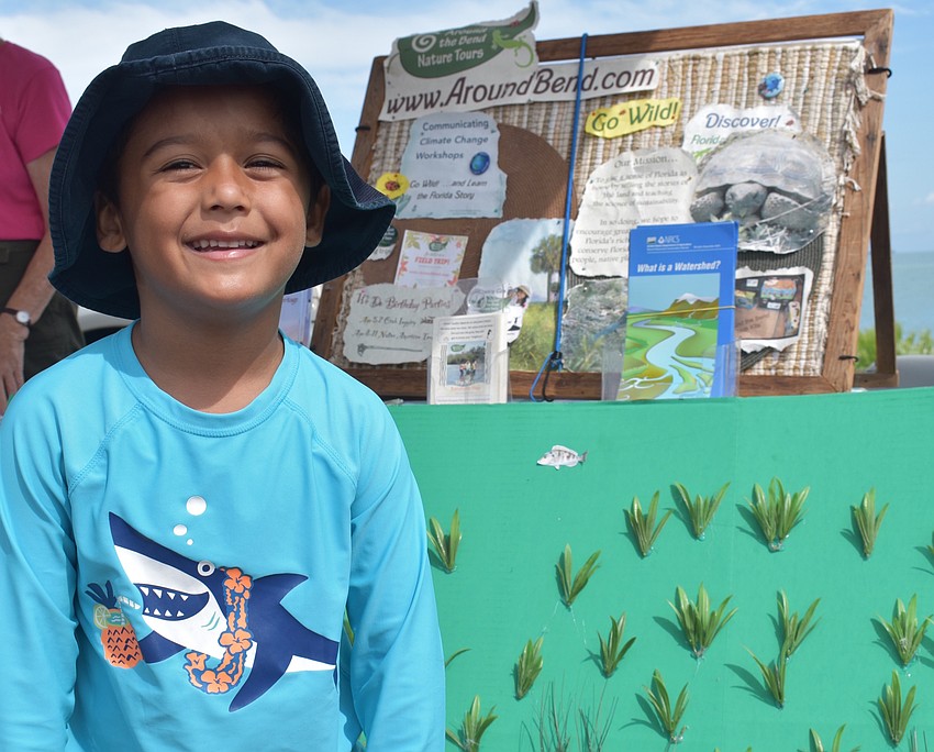Luke Calijan, 5, was the first to place a fish on the seagrass board.