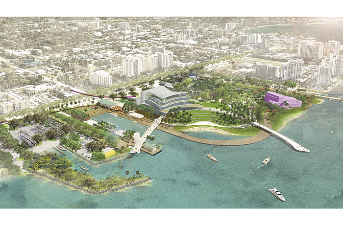This conceptual image shows the initial vision for building out the bayfront under the city's adopted master plan.