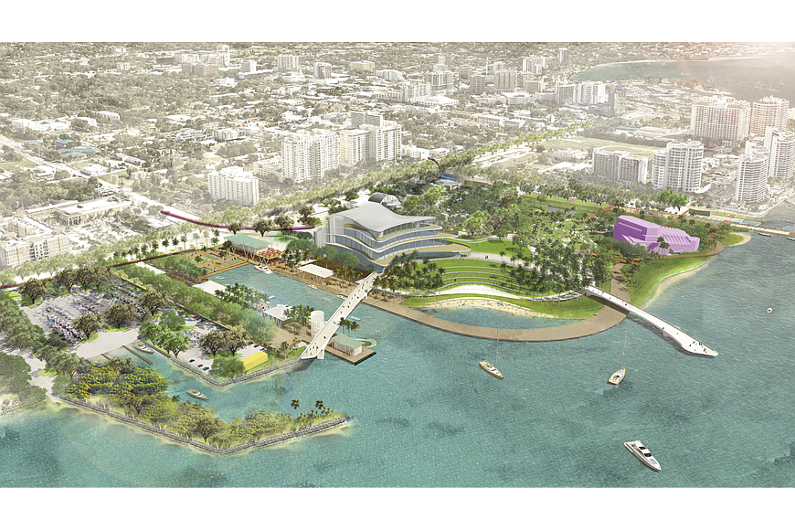 This conceptual image shows the initial vision for building out the bayfront under the city&#39;s adopted master plan.