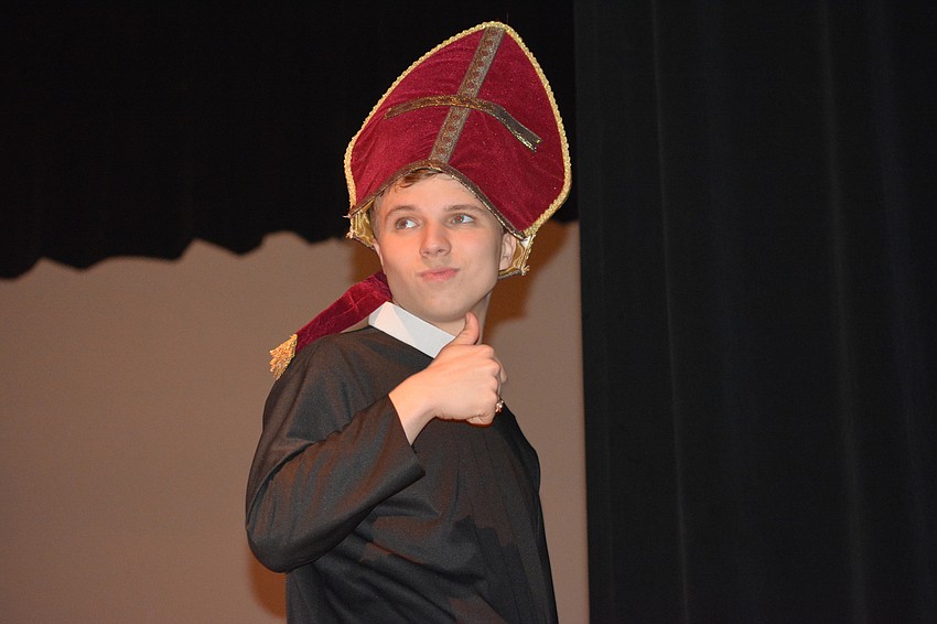Lakewood Ranch High student J.T. Girman as a camp counselor as well as playing the Bishop.