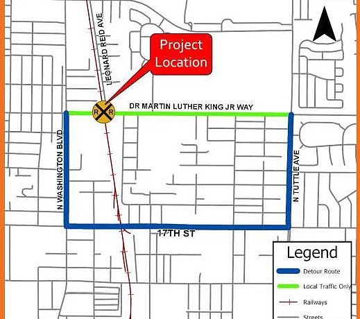 The county shared this map noting the construction area and the recommended detour route. Image courtesy Sarasota County.
