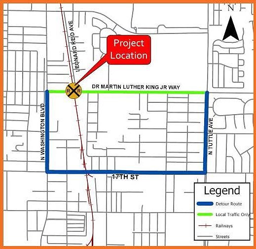 The county shared this map noting the construction area and the recommended detour route. Image courtesy Sarasota County.