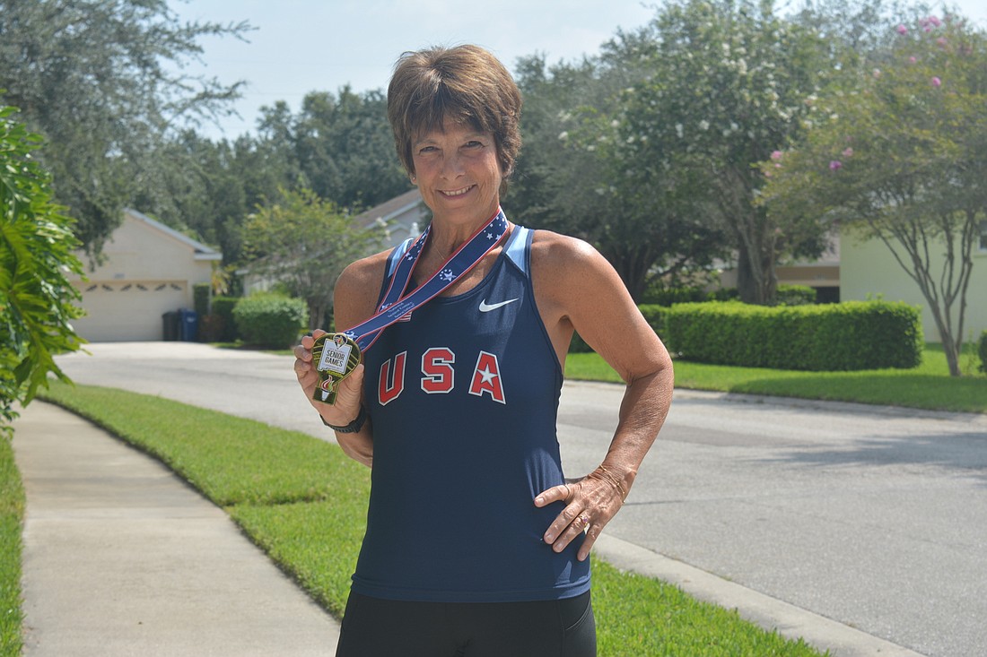 Ellen Jaffe Jones took gold in the 4x100 relay (1:11.39) at the National Senior Games.