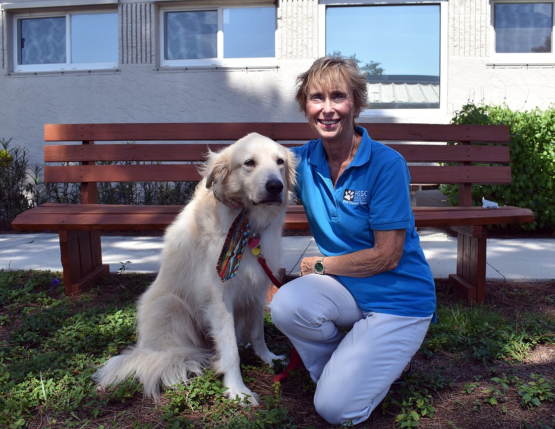 Nan Miller and her dog Lance regularly volunteer with the pet therapy program.