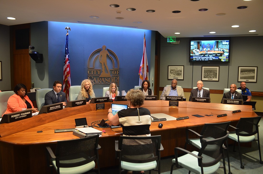 Finance Director Kelly Strickland discusses the 2019-20 proposed budget at a special City Commission meeting Tuesday.