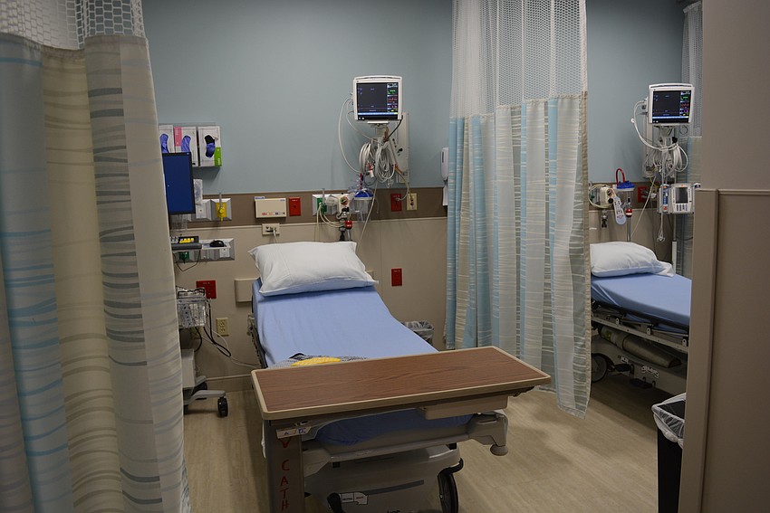 The recovery area for the new cath lab has several places for patients.