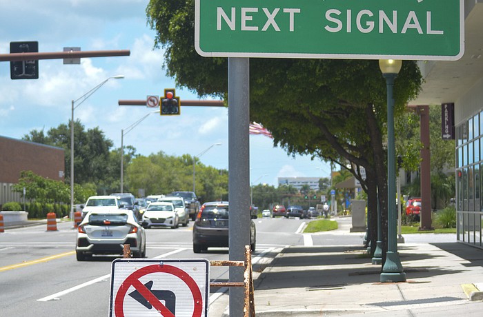 Construction prohibiting left hand turns onto Main Street and Ringling Boulevard is expected to end at the end of July.
