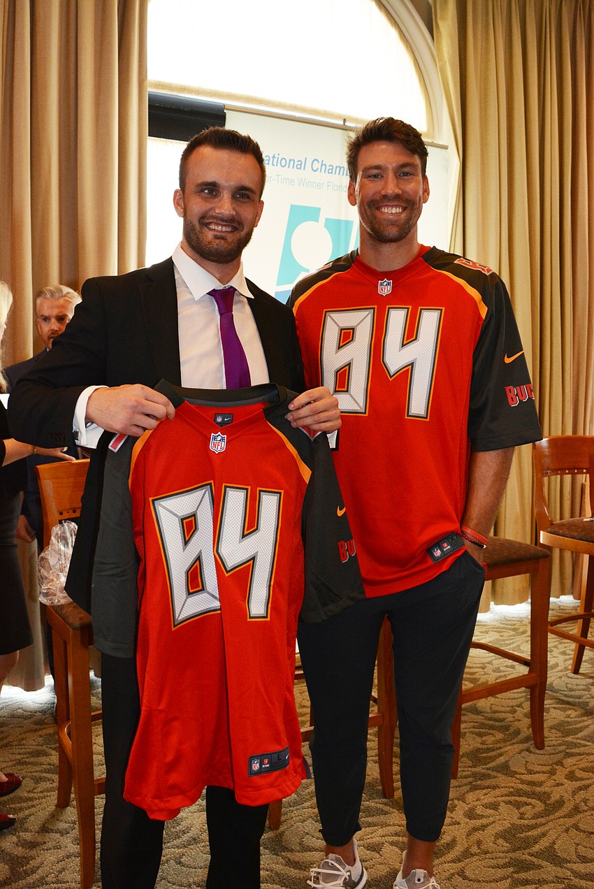 Lakewood Ranch resident Drew Lawson was excited to meet an NFL player and win a jersey autographed by Bucs' tight end Cameron Brate.