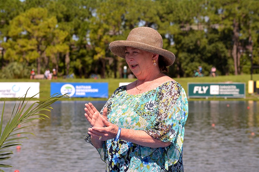 Visit Sarasota County president Virginia Haley was on hand for the World Rowing U23 Championship's medal ceremonies.