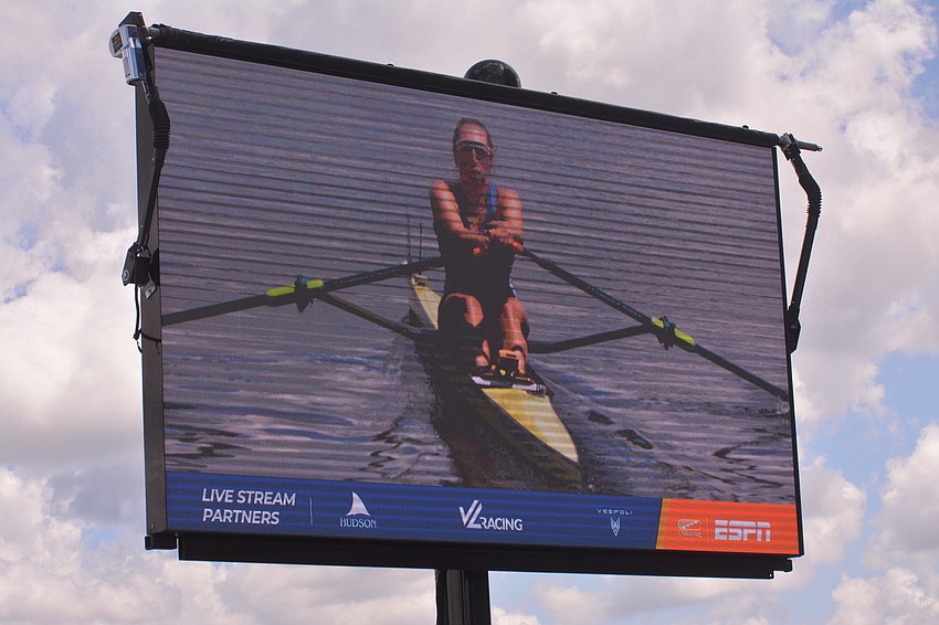 The U23 crowd at Nathan Benderson Park watched the start of each race on a Jumbotron.