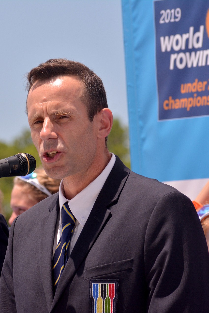 FISA president Jean-Christophe Rolland thanked the rowers, organizers and fans at the U23 Championships closing ceremony.