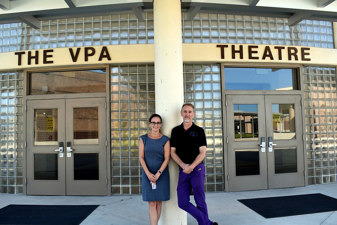 VPA director Rebecca Abrahamson and VPA Theatre Chairman Scott Keys stand about where the lobby will be expanded to.