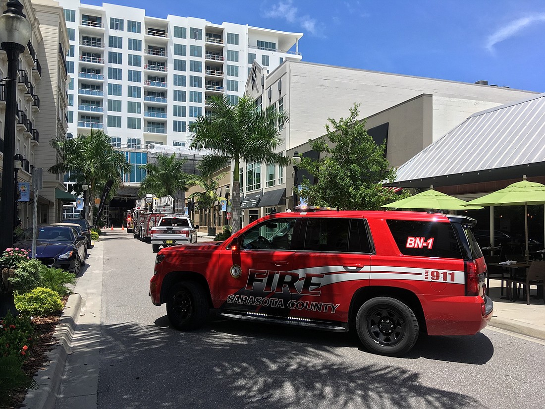 The Sarasota County Fire Department blocked off a segment of the 1500 block of State Street as it responded to the alarm Friday afternoon.