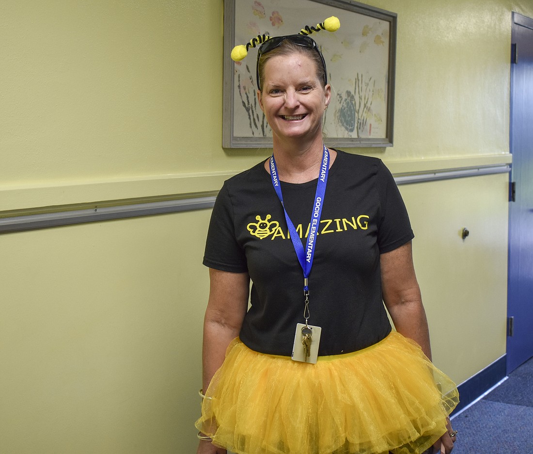 Shannon Dromgool, ESE liaison, is one of the teachers who dressed up as a honeybee.