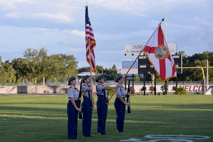 The Braden River color guard presented the U.S. and Florida flags before the game.
