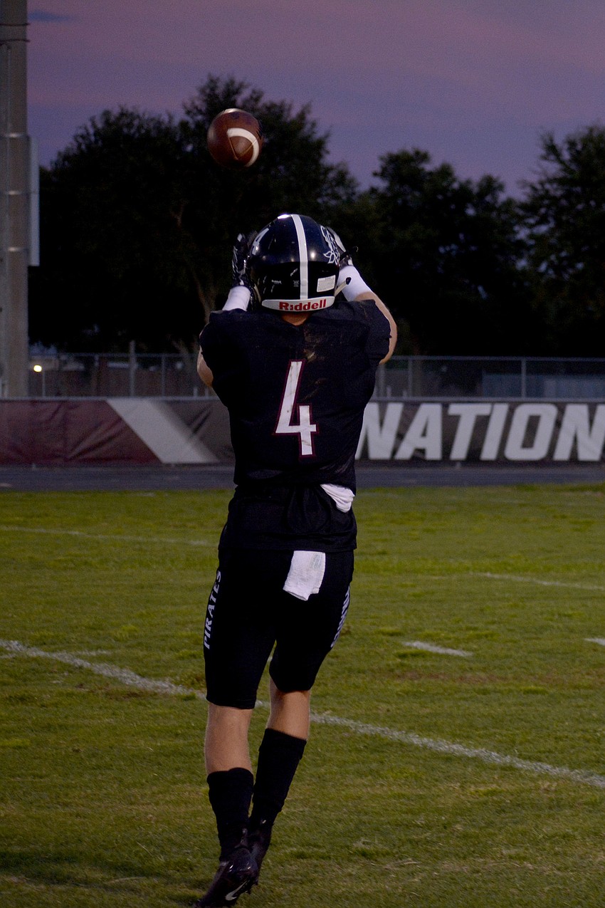 Braden River senior wideout Robbie Goecker catches a screen pass.