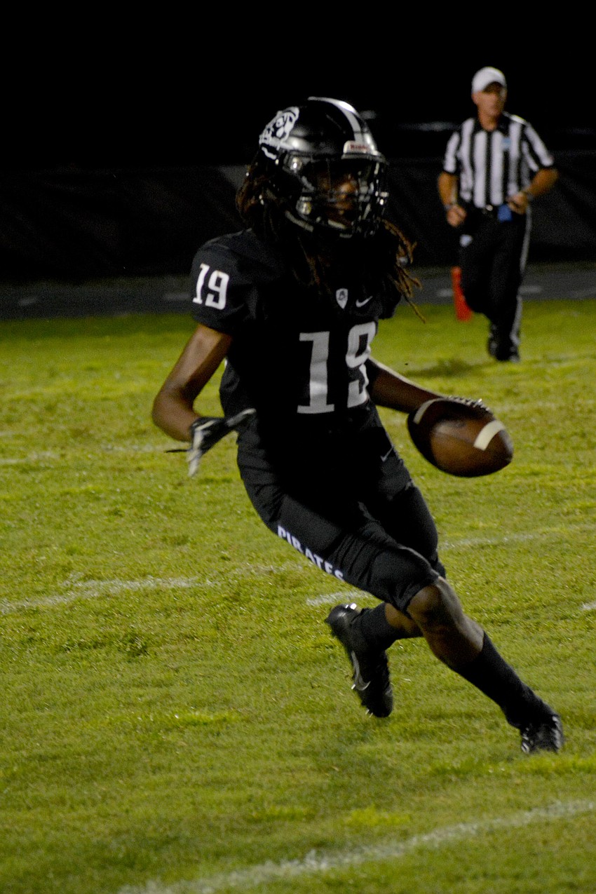 Braden River junior cornerback Gregory Cotton returns a kick. Cotton also had an interception.