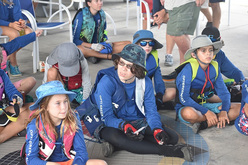 Sarasota Youth Sailing's Green Fleet awaits instruction.