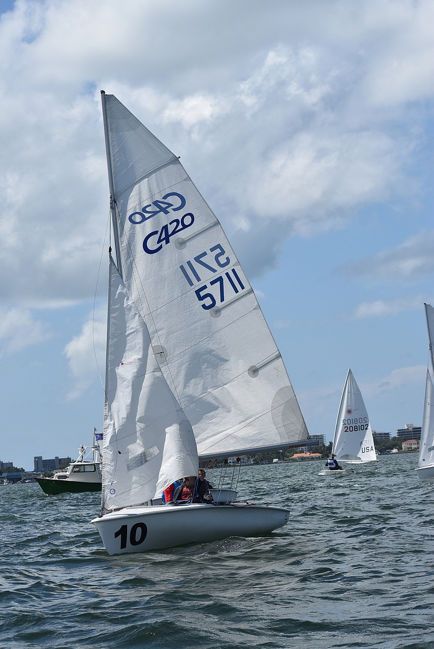 Aden Anderson and Thomas Connell on their boat.