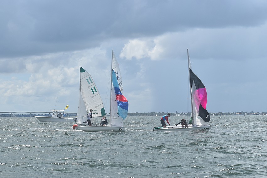 Spinnakers up for the return.