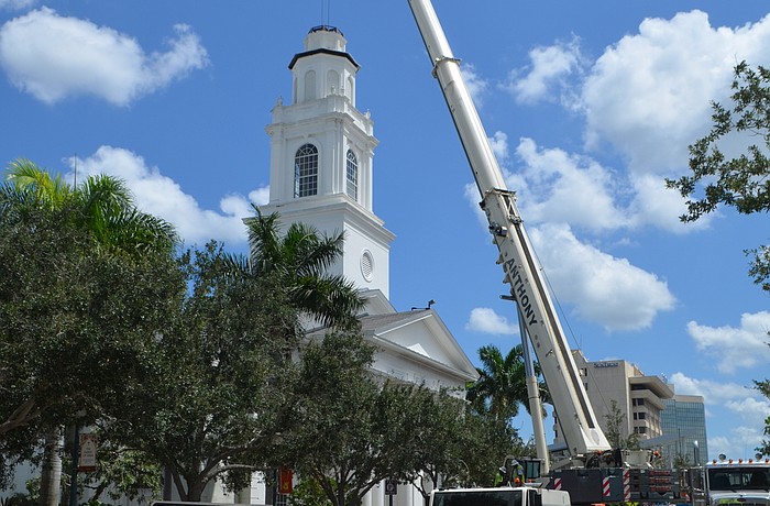 The church hopes to have the steeple removed by the end of the day Monday. A replacement steeple should be installed by the end of September.