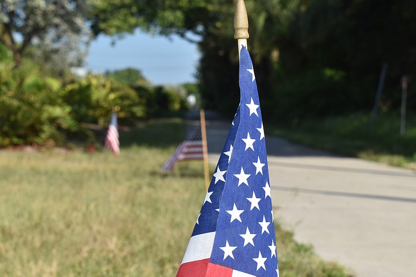 The flags were lined up close to each other.