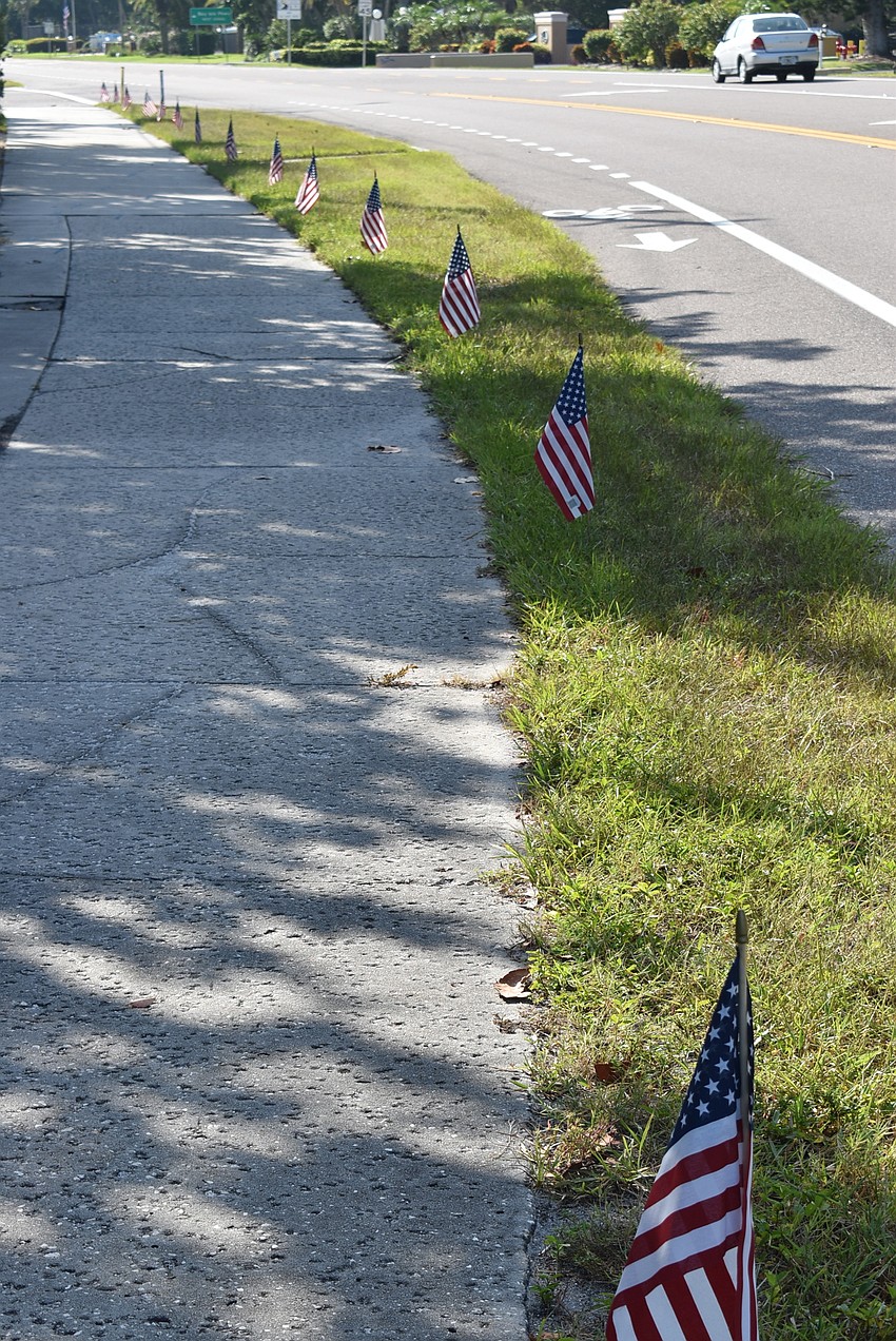 Flags are spaced about every 20-30 feet.