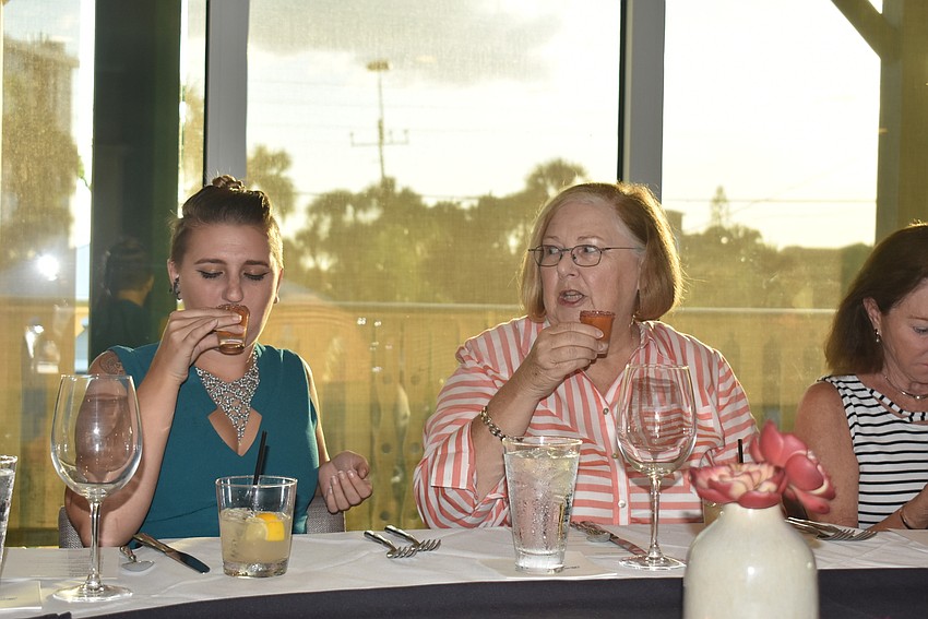 Donna Barth and Barbara Price sip their watermelon gazpacho.