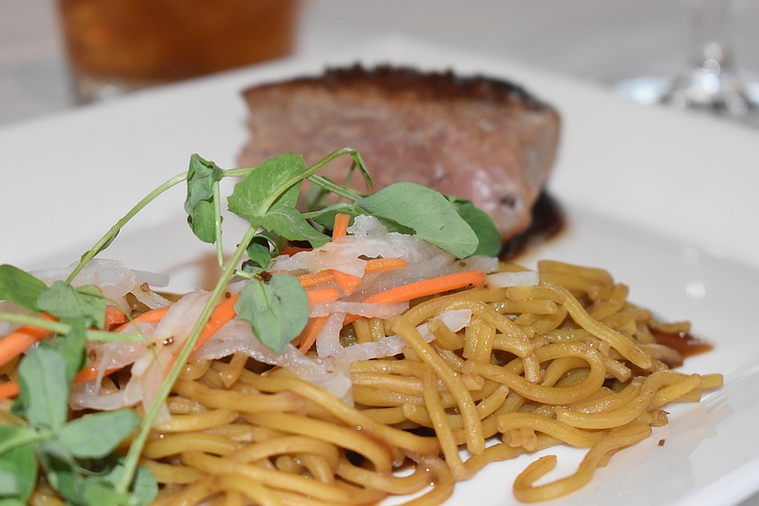 The main course included soba noodles smoked with tea.