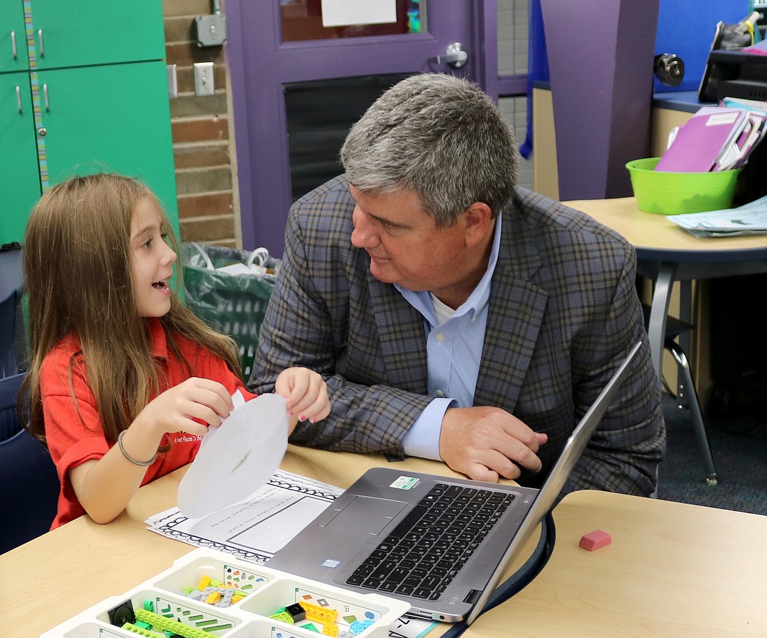 Superintendent Todd Bowden speaks with a student at Alta Vista Elementary. Photo courtesy Sarasota Schools.