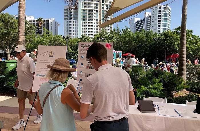 In addition to hosting workshops and posting an online survey, city staff attended events like Friday Fest at the Van Wezel to gather public input. Photo courtesy city of Sarasota.